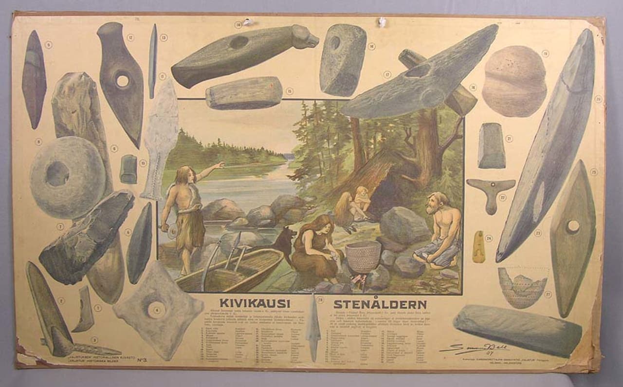 Tableau éducatif présentant l’âge de la pierre